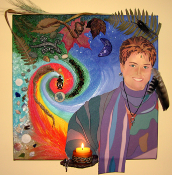 mixed media portrait now hanging at the 40x40 exhibit at Theatre 39 in San Francisco